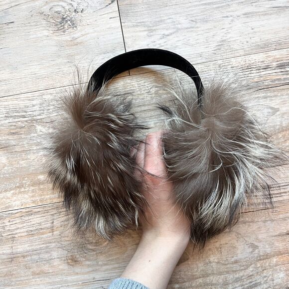 Real Fur Ear Muffs Brown Cream Fox Fur Style Plush Winter Warm Luxury Nordic main image 7